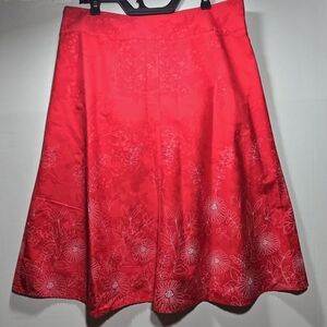 Christopher & Banks 14 Red A-Lined Skirt w/ Floral Design Whimsical Christopher